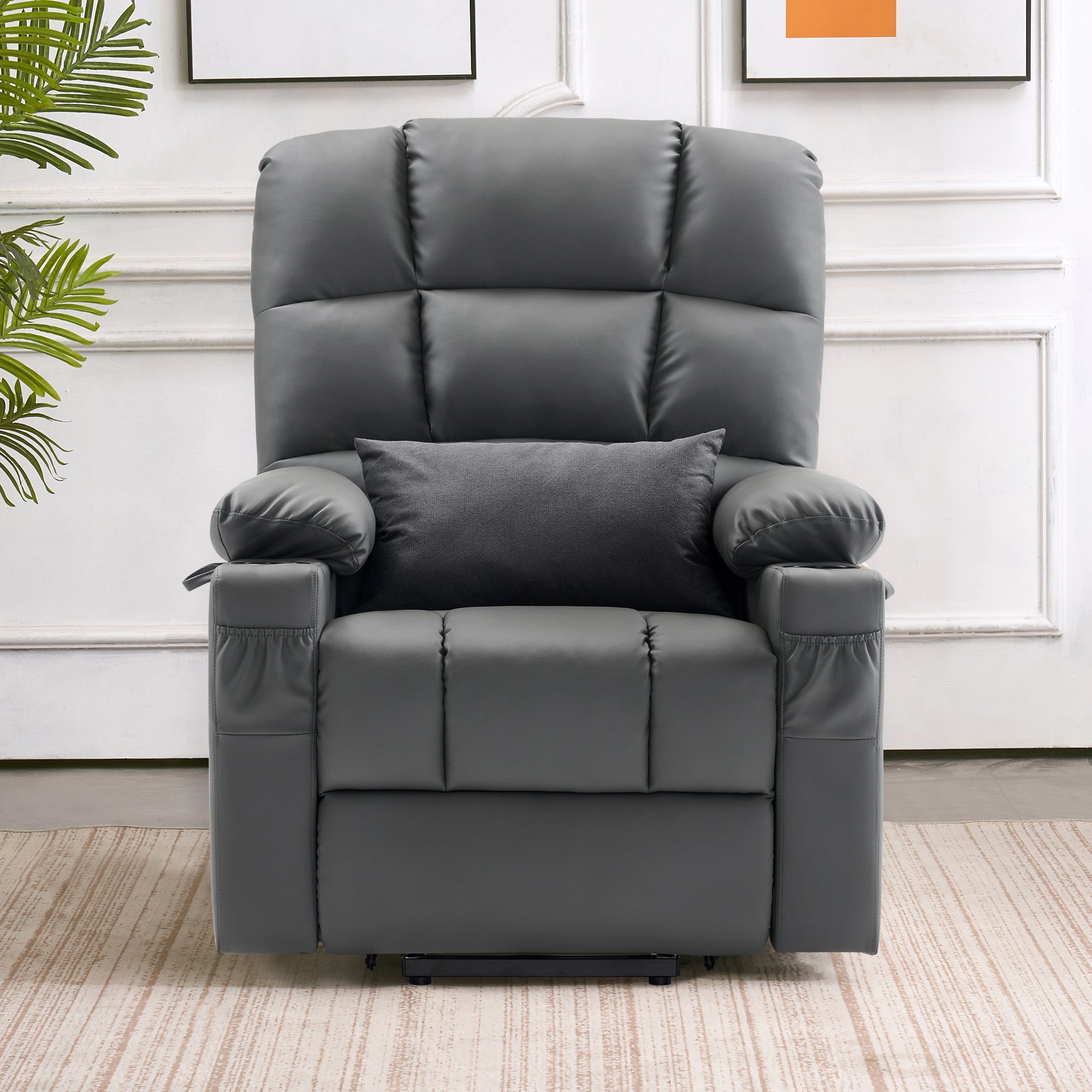 MCombo Dual Motor Large Power Lift Recliner Chair with Massage and Heat for Elderly Big and Tall People, Infinite Position, Extended Footrest, Faux Leather 7680 Series