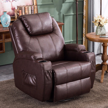 MCombo Manual Swivel Glider Rocker Recliner Chair with Massage and Heat for Adult, Cup Holders, USB Ports, 2 Side Pockets 8031,8041