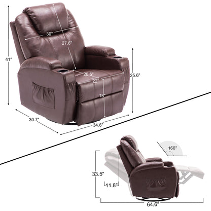 MCombo Manual Swivel Glider Rocker Recliner Chair with Massage and Heat for Adult, Cup Holders, USB Ports, 2 Side Pockets 8031,8041