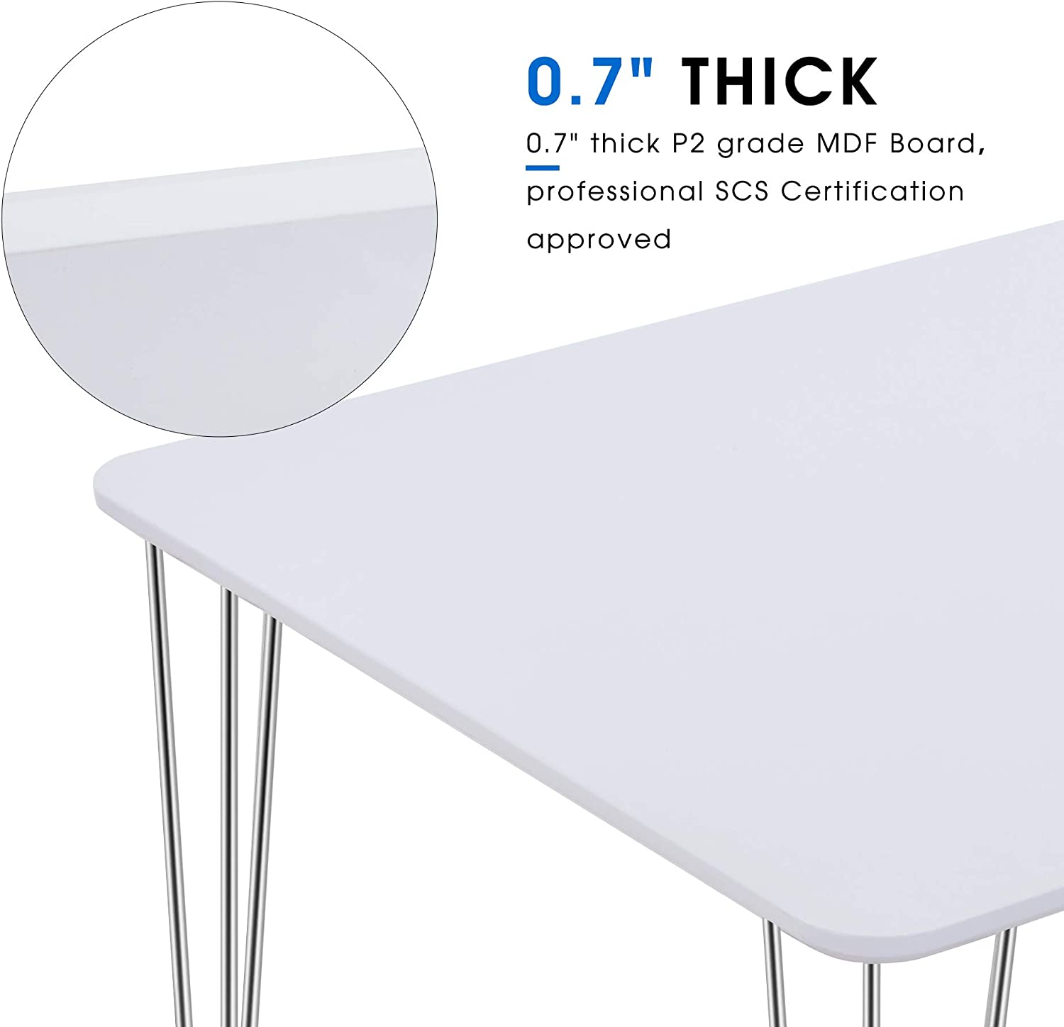 Mcombo Modern Wood White Dining Table for 4/6 Hairpin Computer Desk Kitchen Dining Room Table Leisure Coffee Table, 47.5 x 30 x 29inch 6090-Lilac-DT