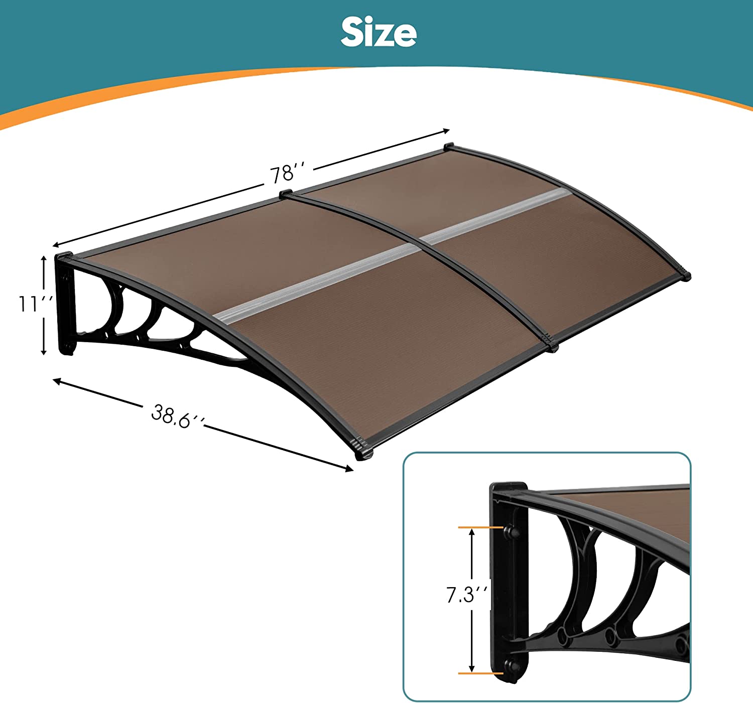 MCombo 40"×40", 40"×80" ,or 40"×120" Window Awning Outdoor Polycarbonate Front Door Patio Cover Garden Canopy 6055-4040/4080/4012