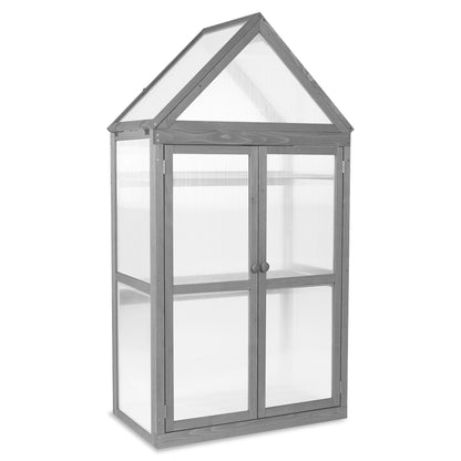 MCombo Greenhouse Cold Frame Wooden Garden Raised Flower Planter Shelf with Hard Translucent PC Protection, 0800