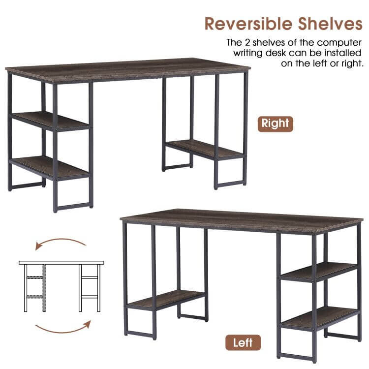 Mcombo Computer Desk Office Desk with 3-Tier Shelves, White Desk for Small Space, Gaming Desk with CPU Stand 6090-DP-114RBL/140MBL/140VIN