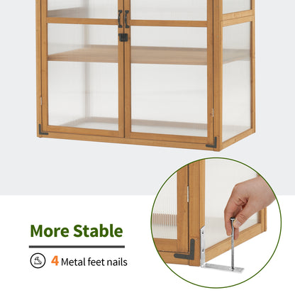 Mcombo Cold Frame Greenhouse, Large Wooden Greenhouse Cabinet, Garden Cold Frame with Adjustable Shelves for Outdoor Indoor Use, 1344