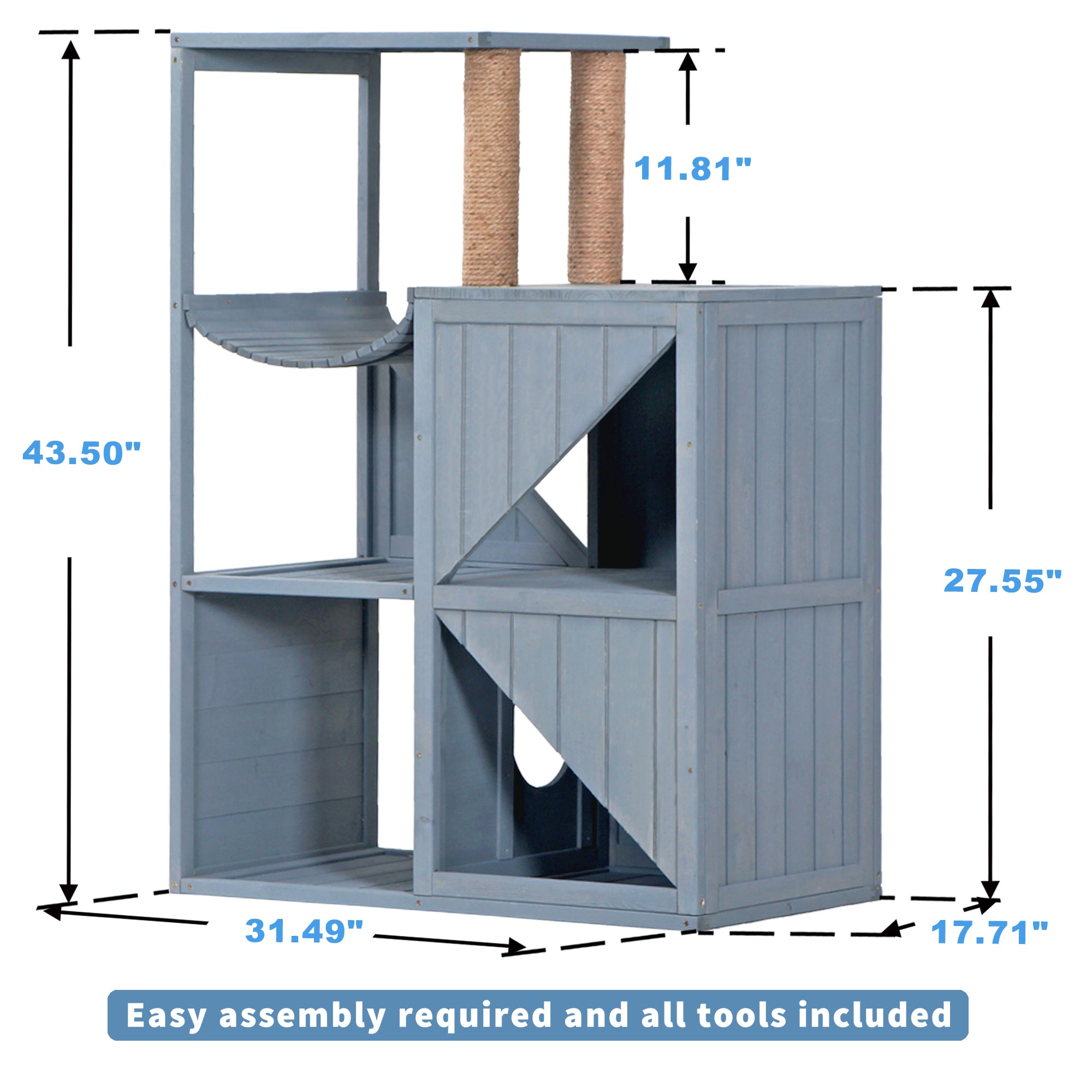 Mcombo Wooden Cat House for Indoor Cats, Solid Wood Cat Condo with Scratching Columns 6012-0505