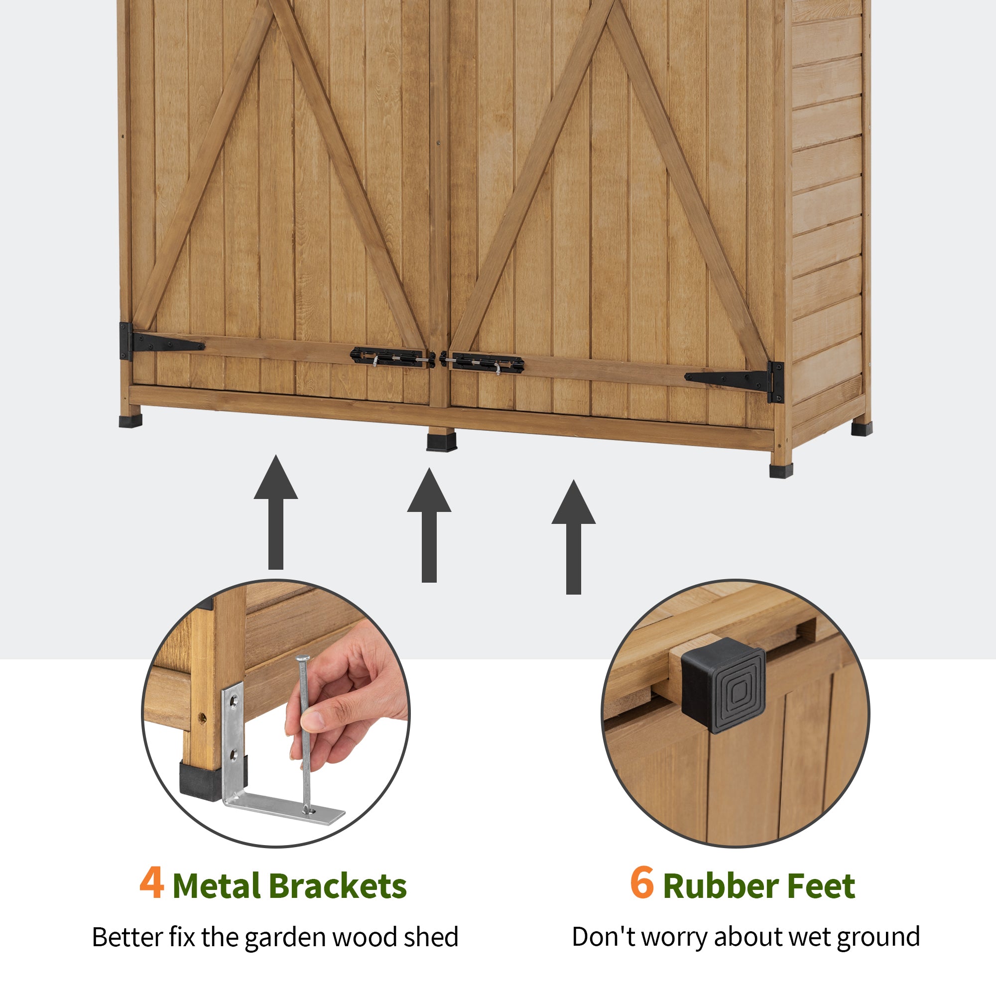 Mcombo Outdoor Storage Cabinet, Wood Garden Shed, Outside Tool Shed, Vertical Organizer Cabinet with Double Lockable Doors for Outside, Garden and Yard 6056-1400