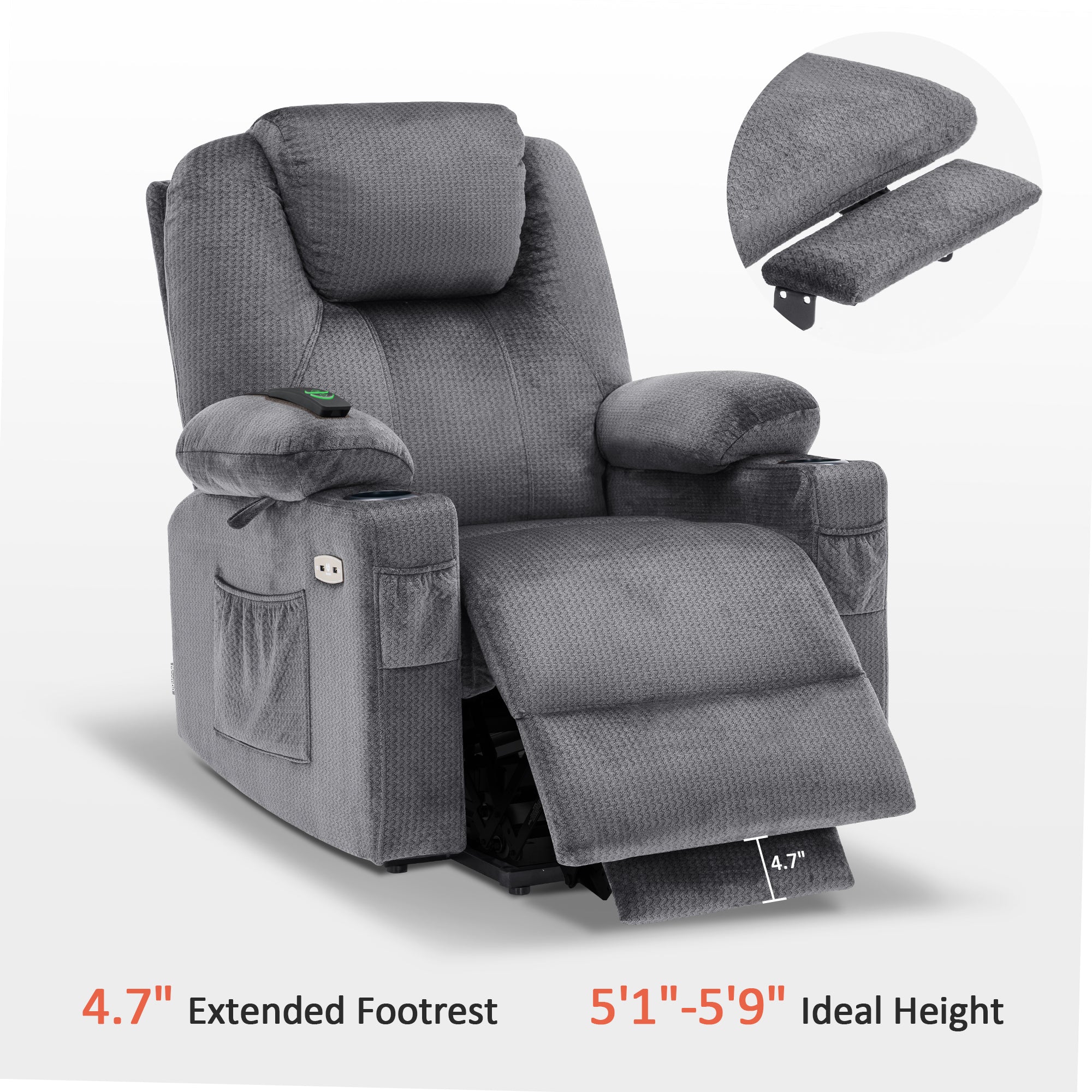 MCombo Electric Power Lift Recliner Chair Sofa with Massage and Heat for Elderly, 3 Positions, 2 Side Pockets and Cup Holders, USB Ports, Fabric 7040 Series