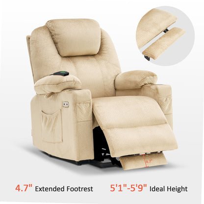 MCombo Electric Power Lift Recliner Chair Sofa with Massage and Heat for Elderly, 3 Positions, 2 Side Pockets and Cup Holders, USB Ports, Fabric 7040 Series