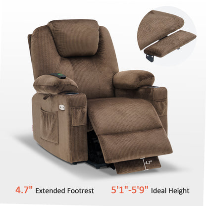 MCombo Electric Power Lift Recliner Chair Sofa with Massage and Heat for Elderly, 3 Positions, 2 Side Pockets and Cup Holders, USB Ports, Fabric 7040 Series