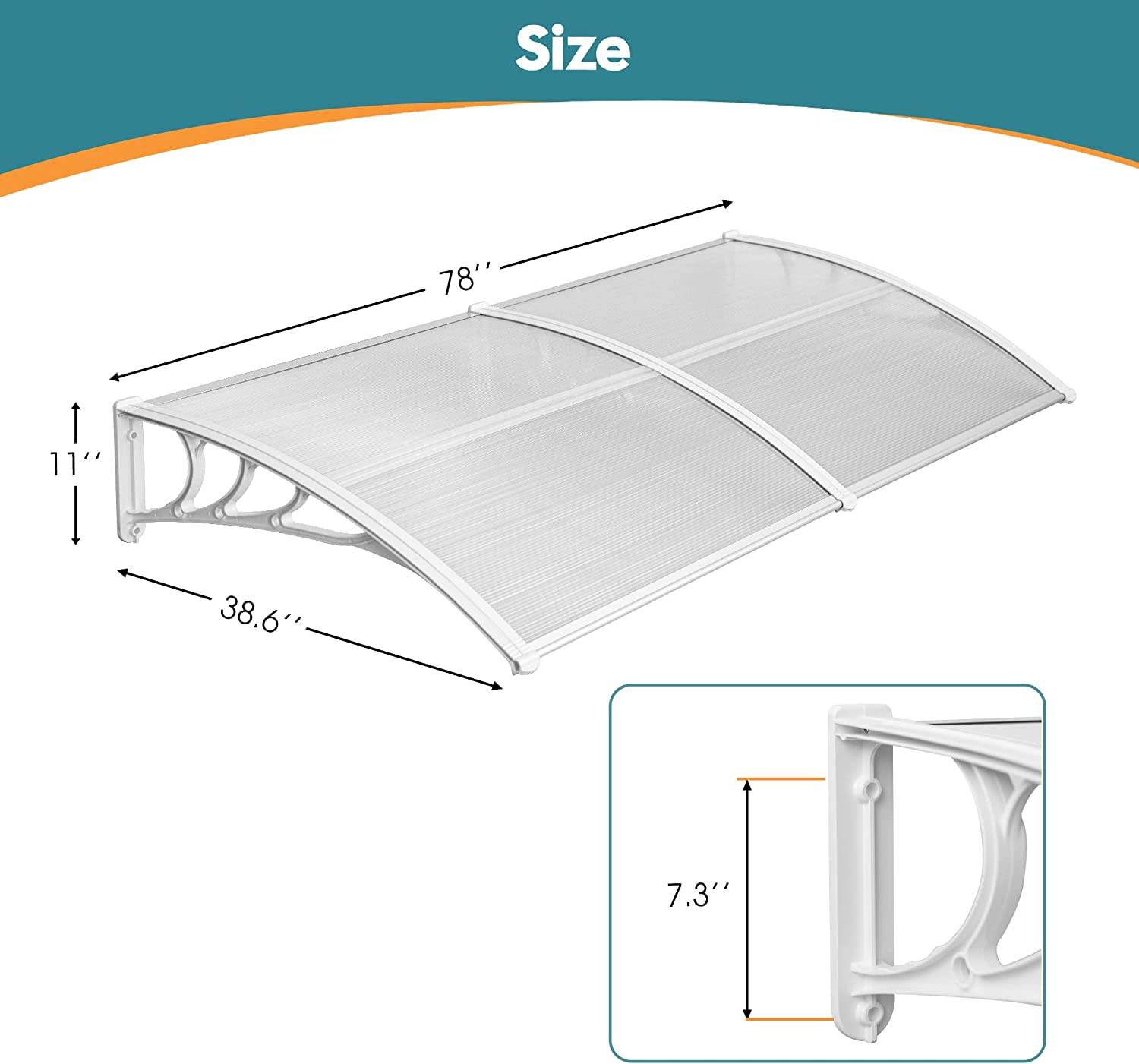 MCombo 40"×40", 40"×80" ,or 40"×120" Window Awning Outdoor Polycarbonate Front Door Patio Cover Garden Canopy 6055-4040/4080/4012