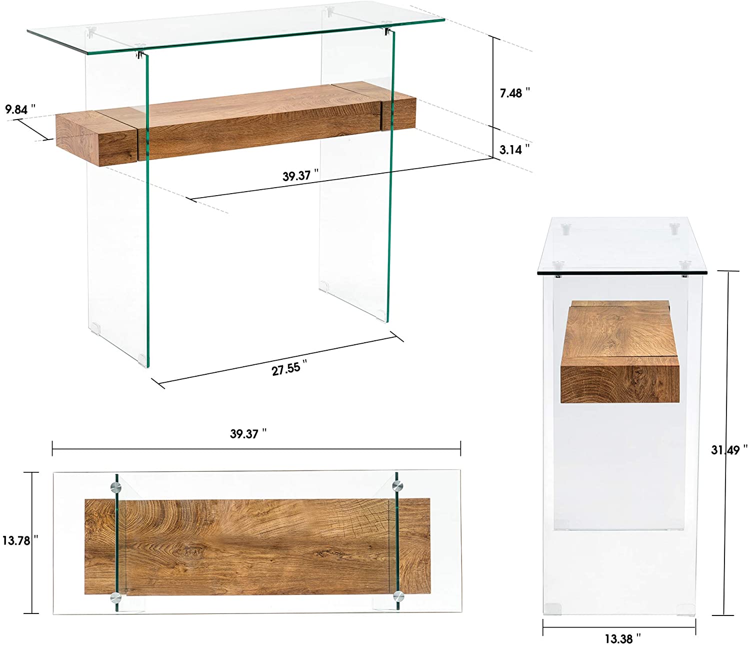 Narrow Glass Console Table with Storage Modern Sofa Table Entryway Table Glass Writing Desk Small Computer Desk TV Table Buffet Table Modern Accent Table,6090-5101/5101MB/5101ST