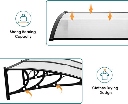 MCombo 40"×40", 40"×80" ,or 40"×120" Window Awning Outdoor Polycarbonate Front Door Patio Cover Garden Canopy 6055-4040/4080/4012