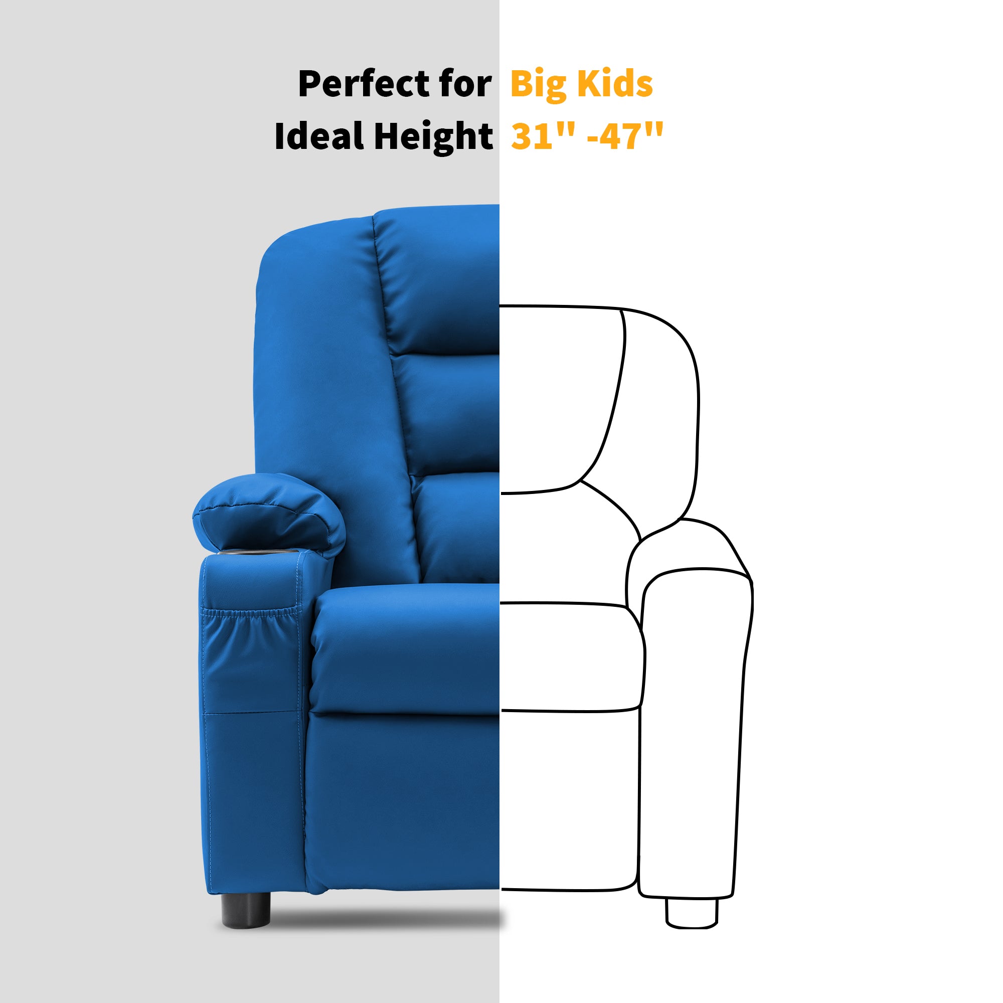 MCombo Big Kids Recliner Chair with Cup Holders for Toddler Boys and Girls, 2 Side Pockets, 3+ Age Group, Faux Leather 7322