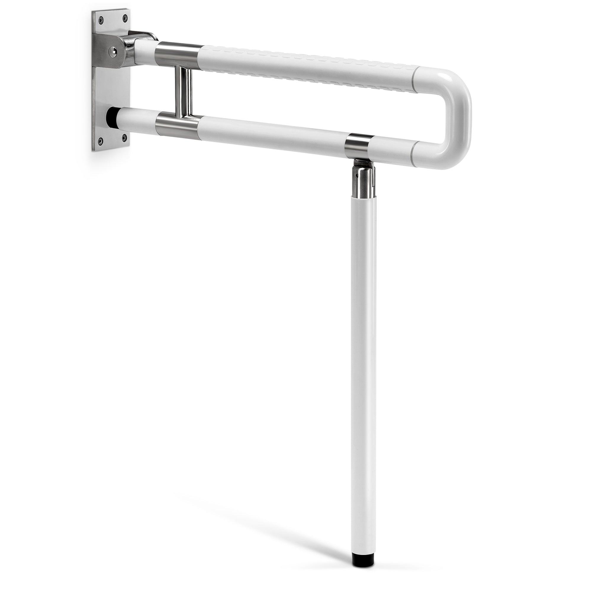 MCombo White Flip Up Toilet Grab Bar with Leg Support, 330lb Load Capacity, Foldable Toilet Safety Rail for Elderly, Handicap