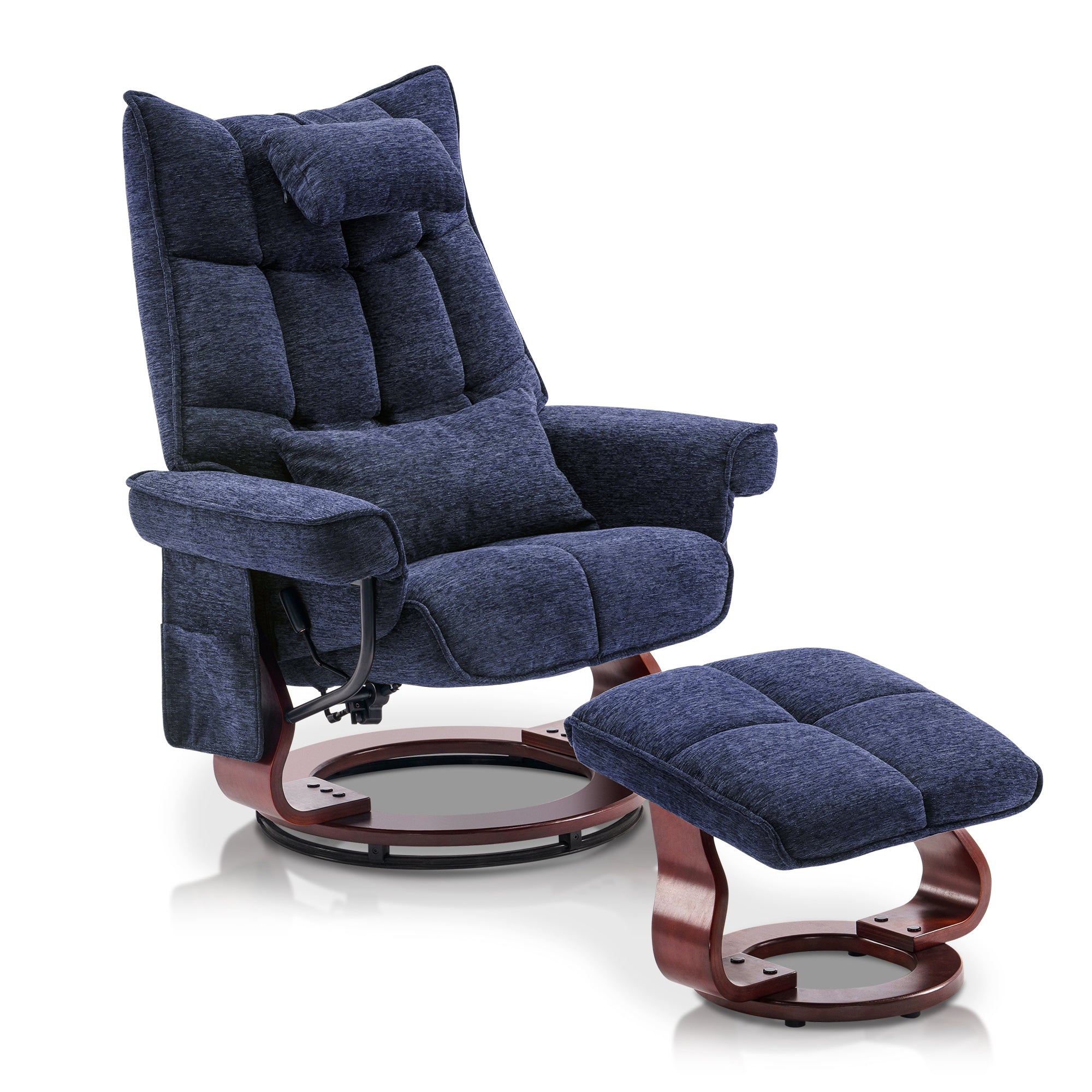 MCombo Swivel Recliner with Ottoman, Massage TV Chairs with Neck Pillow and Side Pocket for Living Reading Room, Chenille Fabric 4188