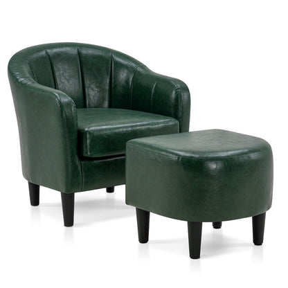 MCombo Accent Club Chair, Barrel Chair with Ottoman, Faux Leather Arm Chair for Living Room Bedroom, Small Space 4022