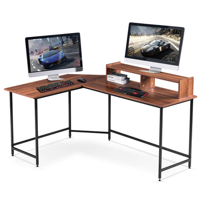 L-Shaped Corner Desk Computer Gaming Desk with Monitor Stand , Home Office Writing Workstation, Black, 63 x 44 inch (Black),6090-home-6404BK/BR/DB