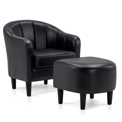 MCombo Accent Club Chair, Barrel Chair with Ottoman, Faux Leather Arm Chair for Living Room Bedroom, Small Space 4022