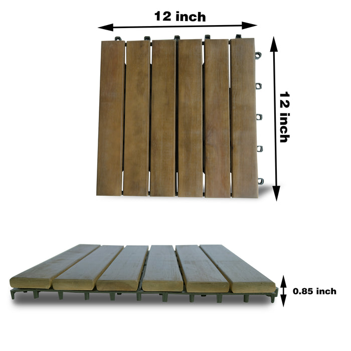 Mcombo 10Pcs Patio Wood Deck Tiles 12"x12",Outdoor Interlocking Deck Flooring Oiled Finish,Patio Paver Tiles for Outdoor,Deck Balcony and Backyard 6083-WF01/02-BK/WD