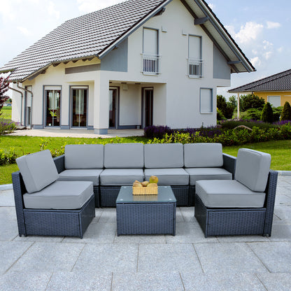 Mcombo Outdoor Patio Black Wicker Furniture Sectional Set All-Weather   Resin Rattan Chair Conversation Sofas with Water Resistant Cushion Covers 6085-S1007