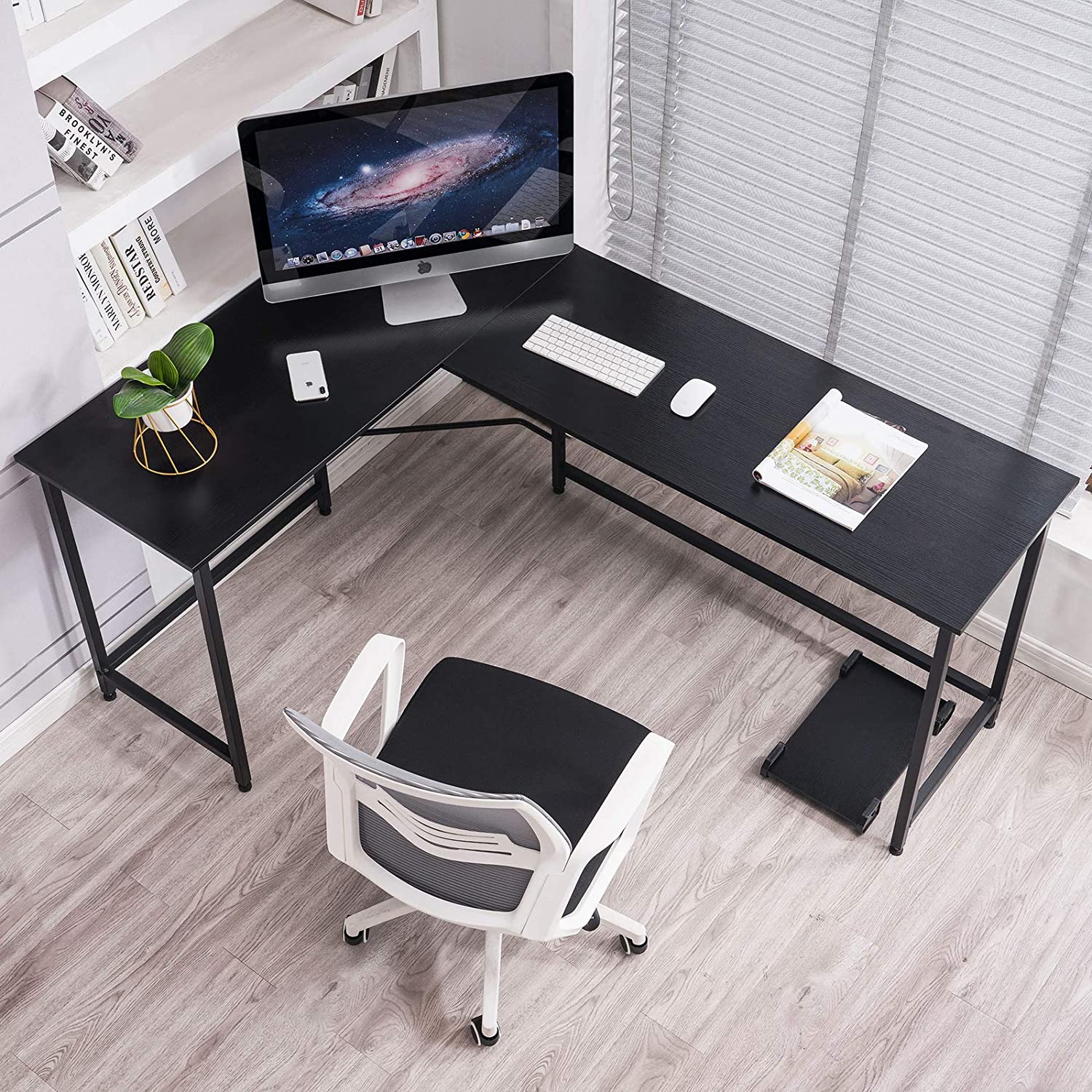 L Shaped Desk Corner Desk Gaming Desk PC Table Writing Workstation Simplest Modern Computer Desk for Home Office Small Space 6400