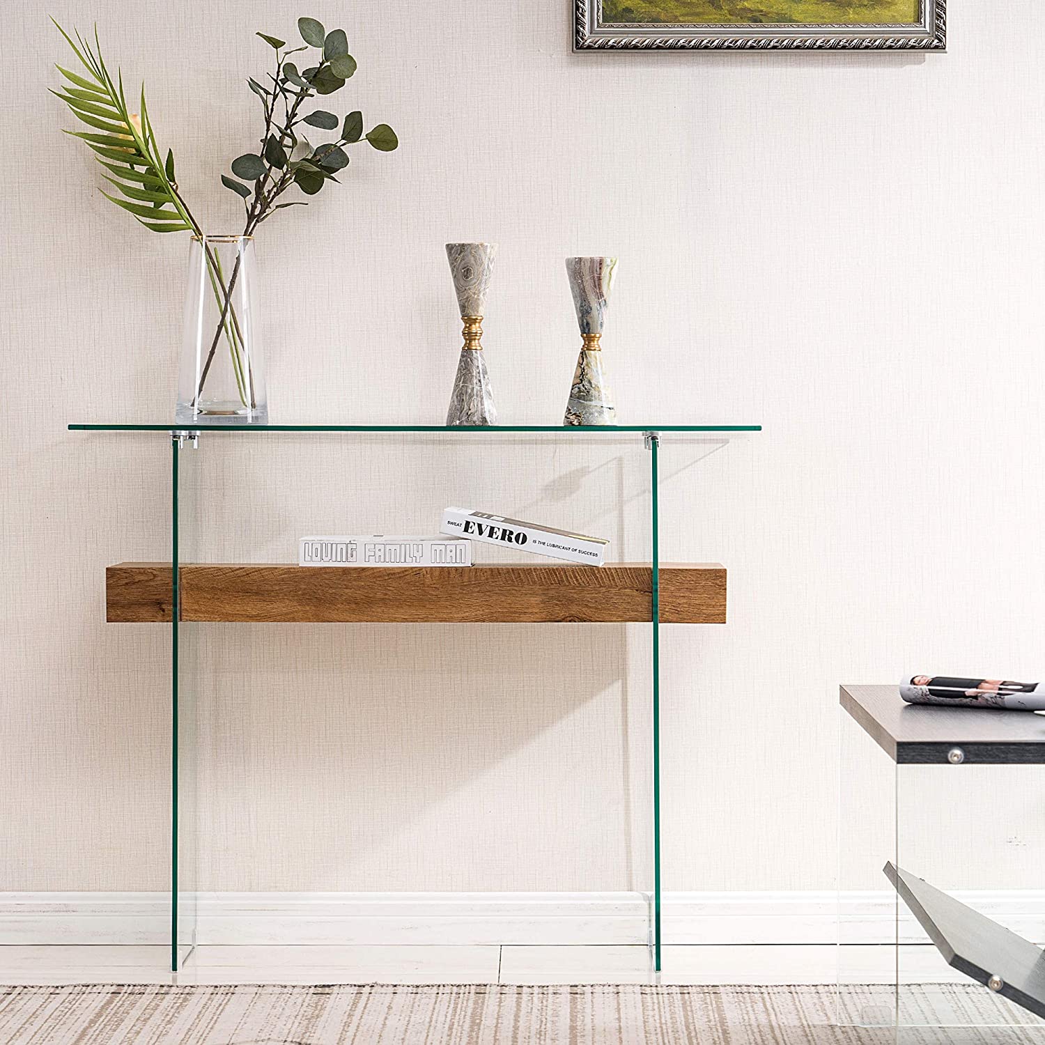 Narrow Glass Console Table with Storage Modern Sofa Table Entryway Table Glass Writing Desk Small Computer Desk TV Table Buffet Table Modern Accent Table,6090-5101/5101MB/5101ST