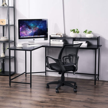 L-Shaped Corner Desk Computer Gaming Desk with Monitor Stand , Home Office Writing Workstation, Black, 63 x 44 inch (Black),6090-home-6404BK/BR/DB