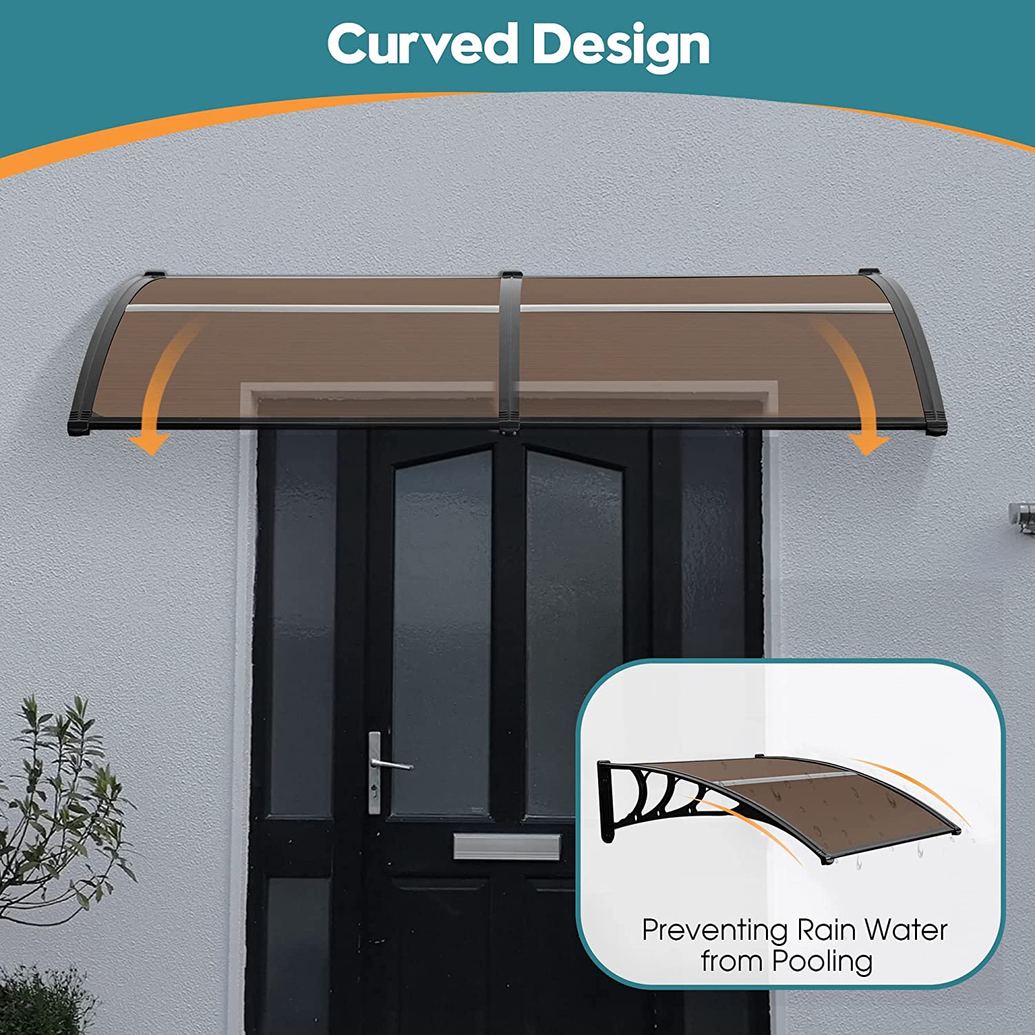 MCombo 40"×40", 40"×80" ,or 40"×120" Window Awning Outdoor Polycarbonate Front Door Patio Cover Garden Canopy 6055-4040/4080/4012