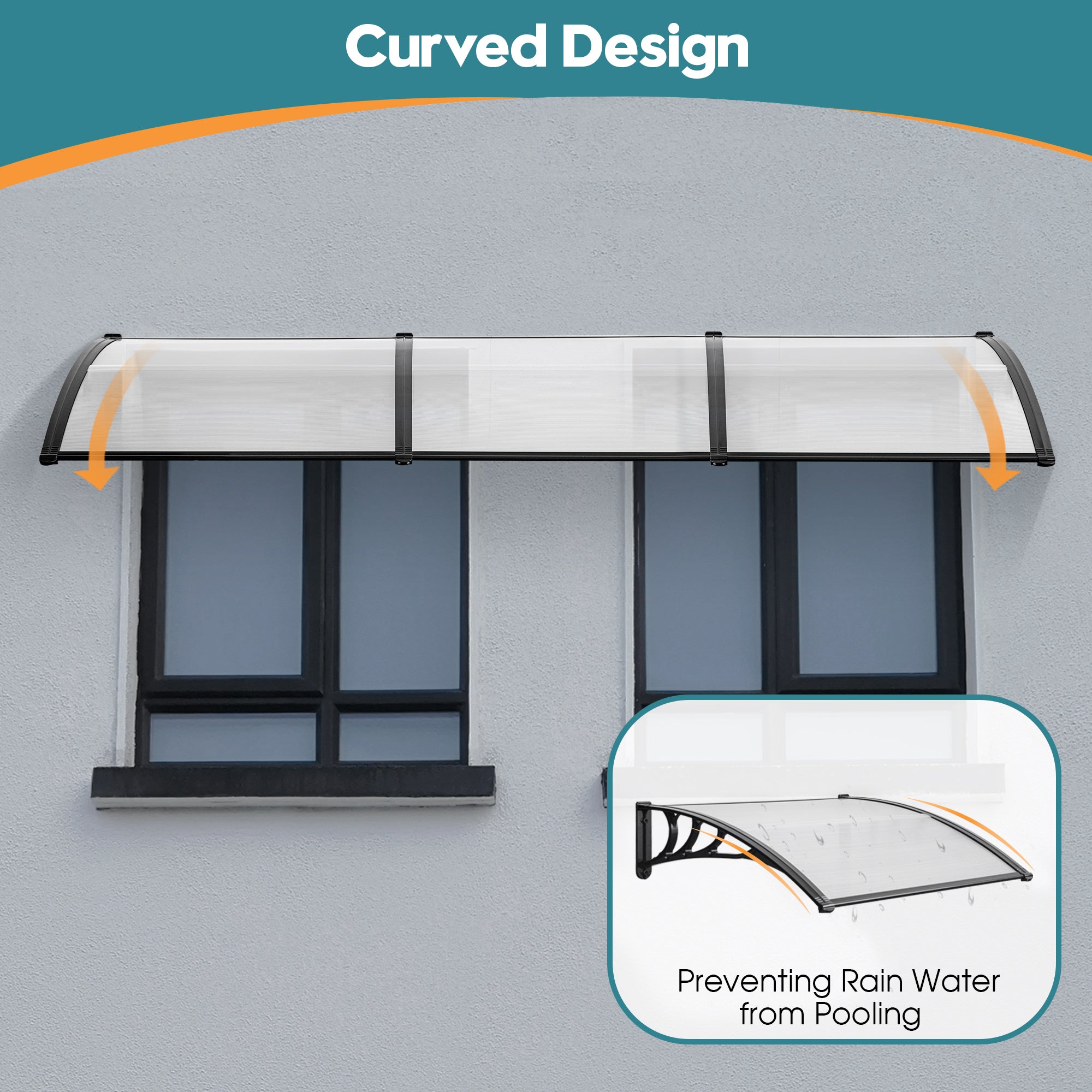 MCombo 40"×40", 40"×80" ,or 40"×120" Window Awning Outdoor Polycarbonate Front Door Patio Cover Garden Canopy 6055-4040/4080/4012