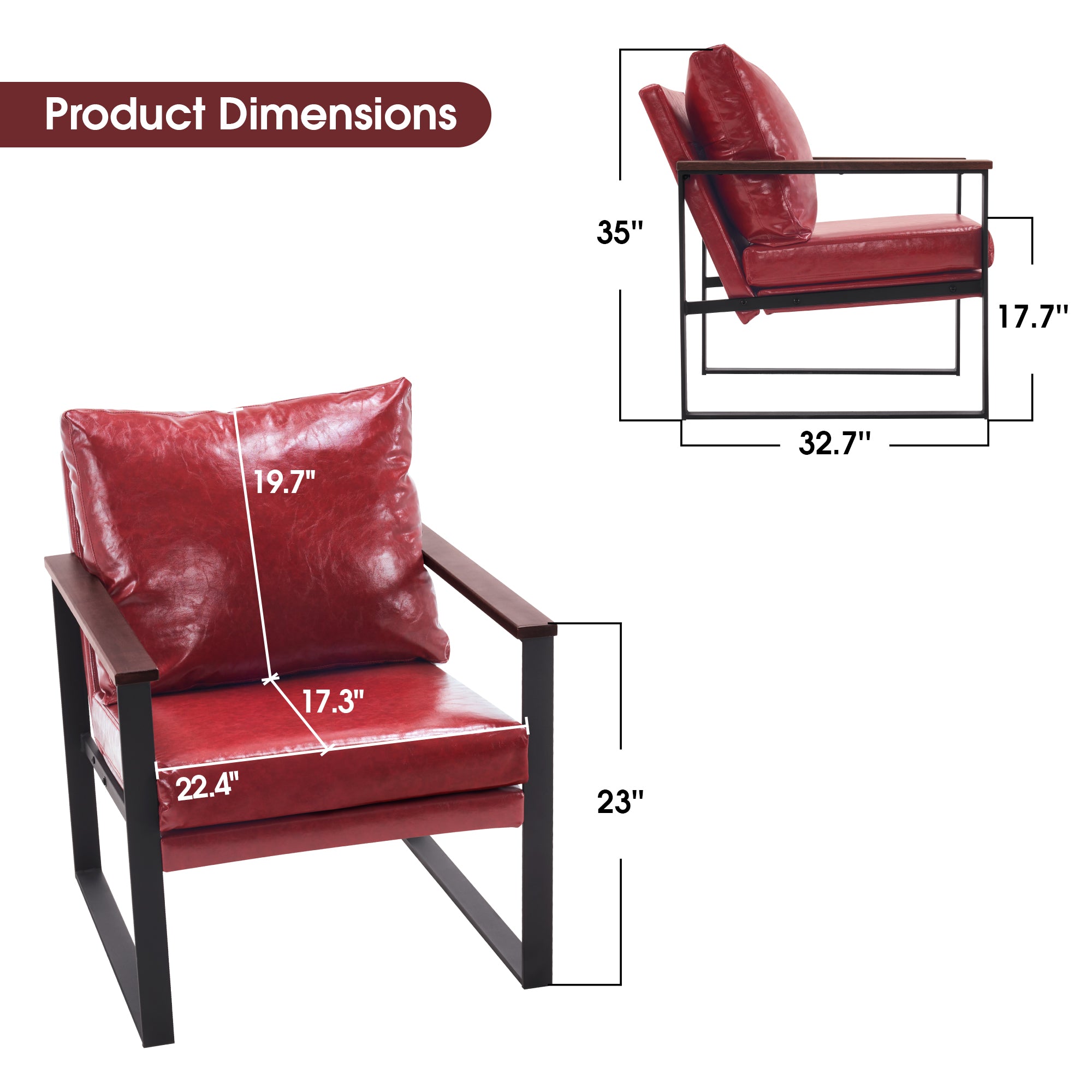 MCombo Modern Accent Chairs, Armchair with Upholstered Cushion, Faux Leather Lounge Chairs for Living Room Bedroom HQ304