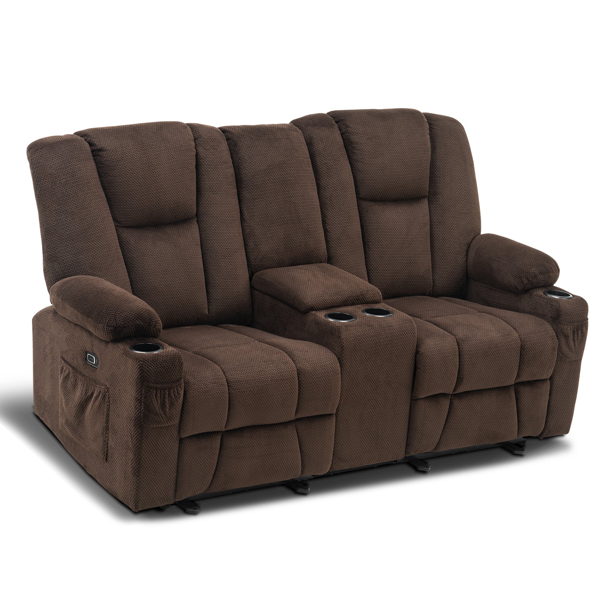 MCombo Fabric Power Loveseat Recliner, Electric Reclining Sofa with Heat and Massage, Cup Holders, USB Charge Port for Living Room 6160-6045