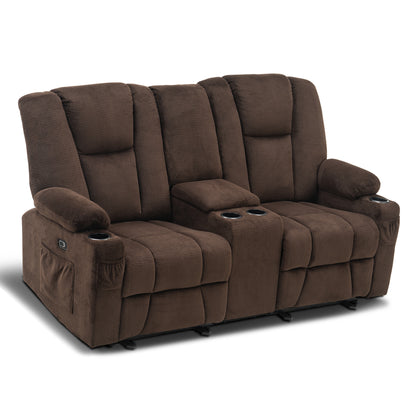 Power Reclining Loveseat with Console,  Heat and Massage, Fabric 6045