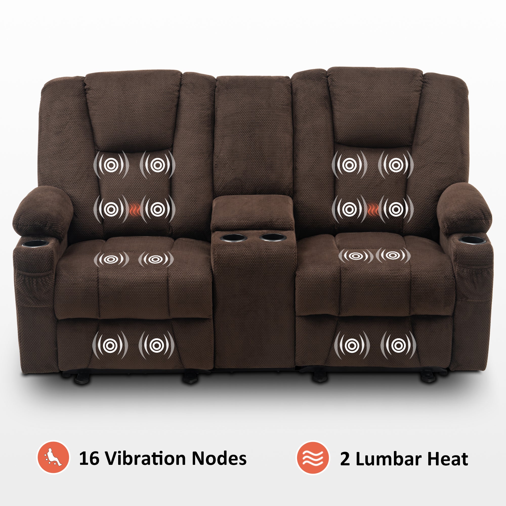 Power Reclining Loveseat with Console,  Heat and Massage, Fabric 6045