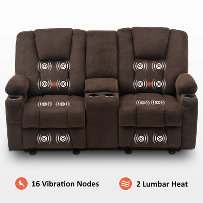 Power Reclining Loveseat with Console,  Heat and Massage, Fabric 6045