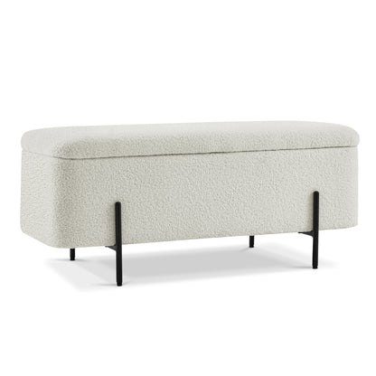 Mcombo Storage Ottoman Bench, Teddy Fabric Upholstered Footstool with  Storage Space, Bed End Bench for Bedroom, Living room, Entryway W709