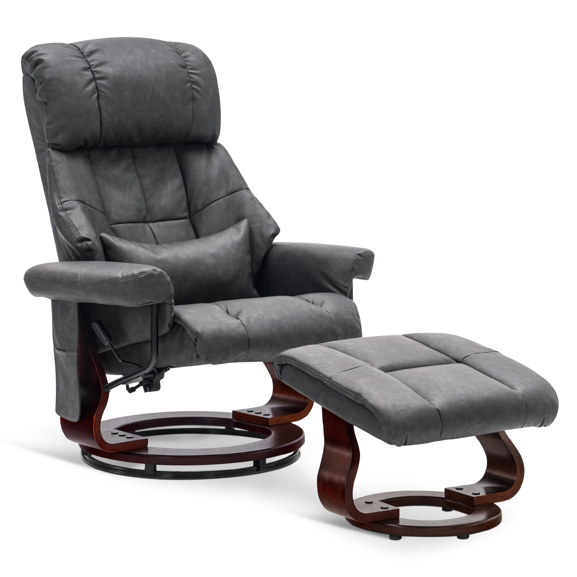 MCombo Recliner with Ottoman Reclining Chair with Massage and Lumbar Pillow, 360 Degree Swivel Wood Base, Faux Leather 9068