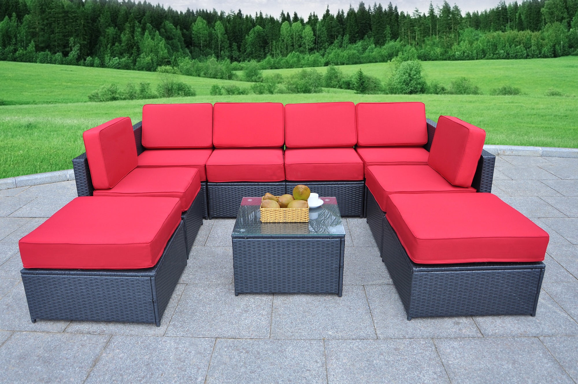 9PC Patio Wicker Furniture Sectional Set, 6085-S1009