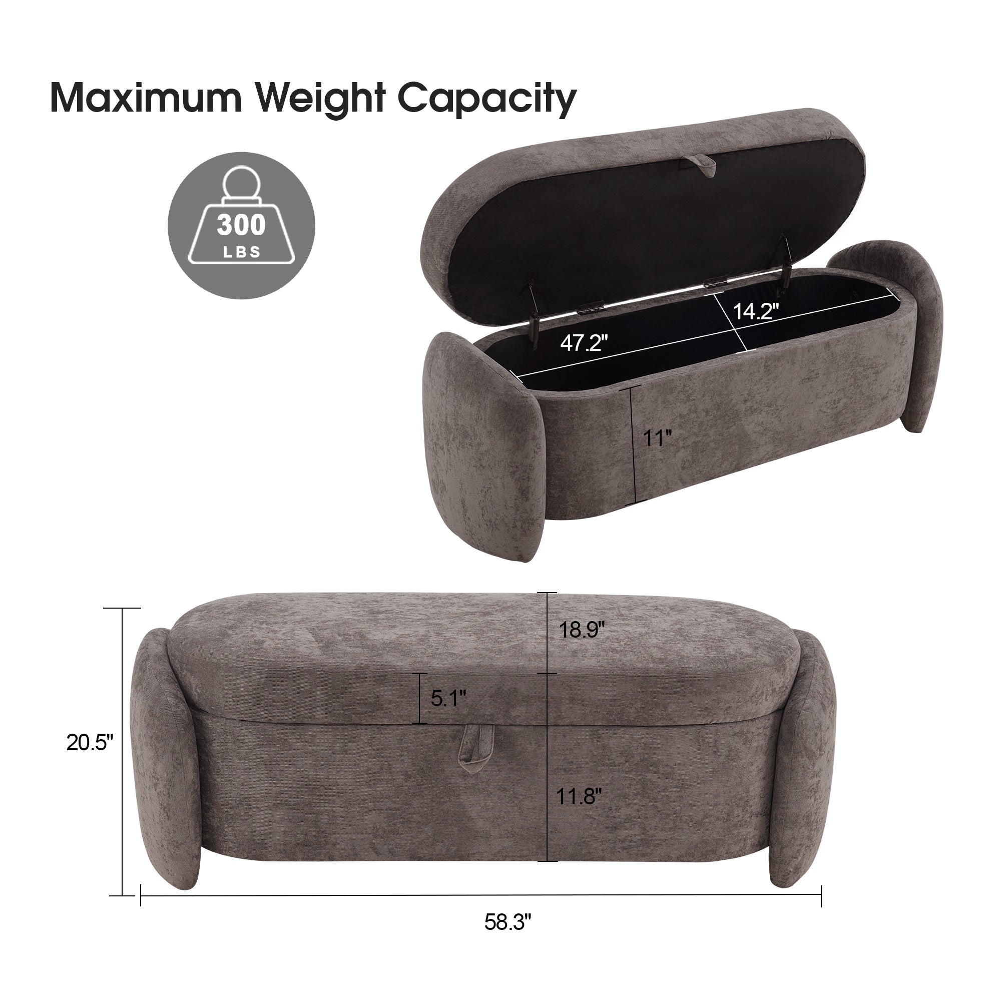 Mcombo Storage Ottoman Bench, Linen Fabric Footrest Stool with Storage Chest, End of Bed Bench with Safety Hinge for Bedroom, Living Room, Entryway W713