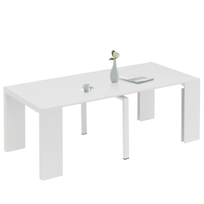 MCombo Expandable Dining Table with Leaf, Rectangular White Wood Dining Table, Modern Extendable Table for Kitchen, Bedroom, Living Room, Seats up to 8 Person(6090-EXPV-5277)