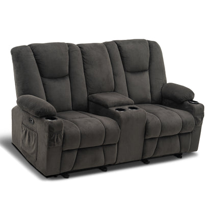 Power Reclining Loveseat with Console,  Heat and Massage, Fabric 6045