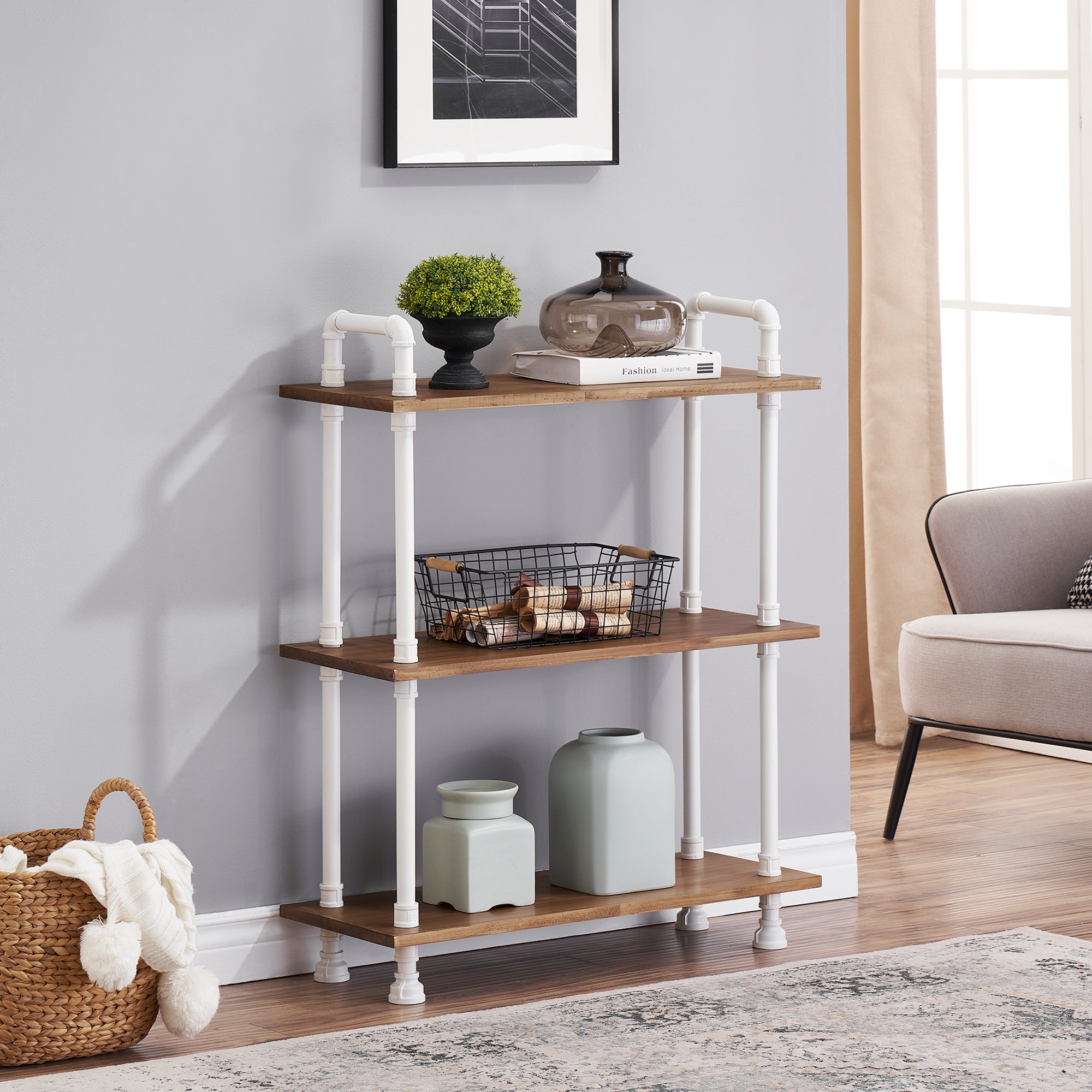 Bookshelf White Book Shelf Ladder Bookcase Tall Bookcases Industrial Bookshelves for Bedroom, Modern Wood Kids Book Shelves 3/4/5 Shelf for Small Spaces 6090-303/404/505WBR