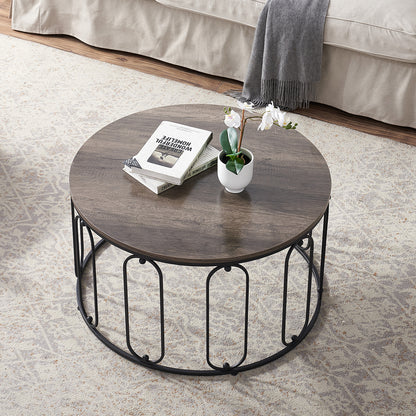 Modern Accent Round Coffee Table for Living Room 31.5’’ Table with Golden Metal Frame Tea Table Side Cocktail Table 6090-Orchid-S32GL/BK