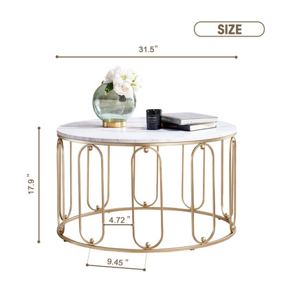 Modern Accent Round Coffee Table for Living Room 31.5’’ Table with Golden Metal Frame Tea Table Side Cocktail Table 6090-Orchid-S32GL/BK