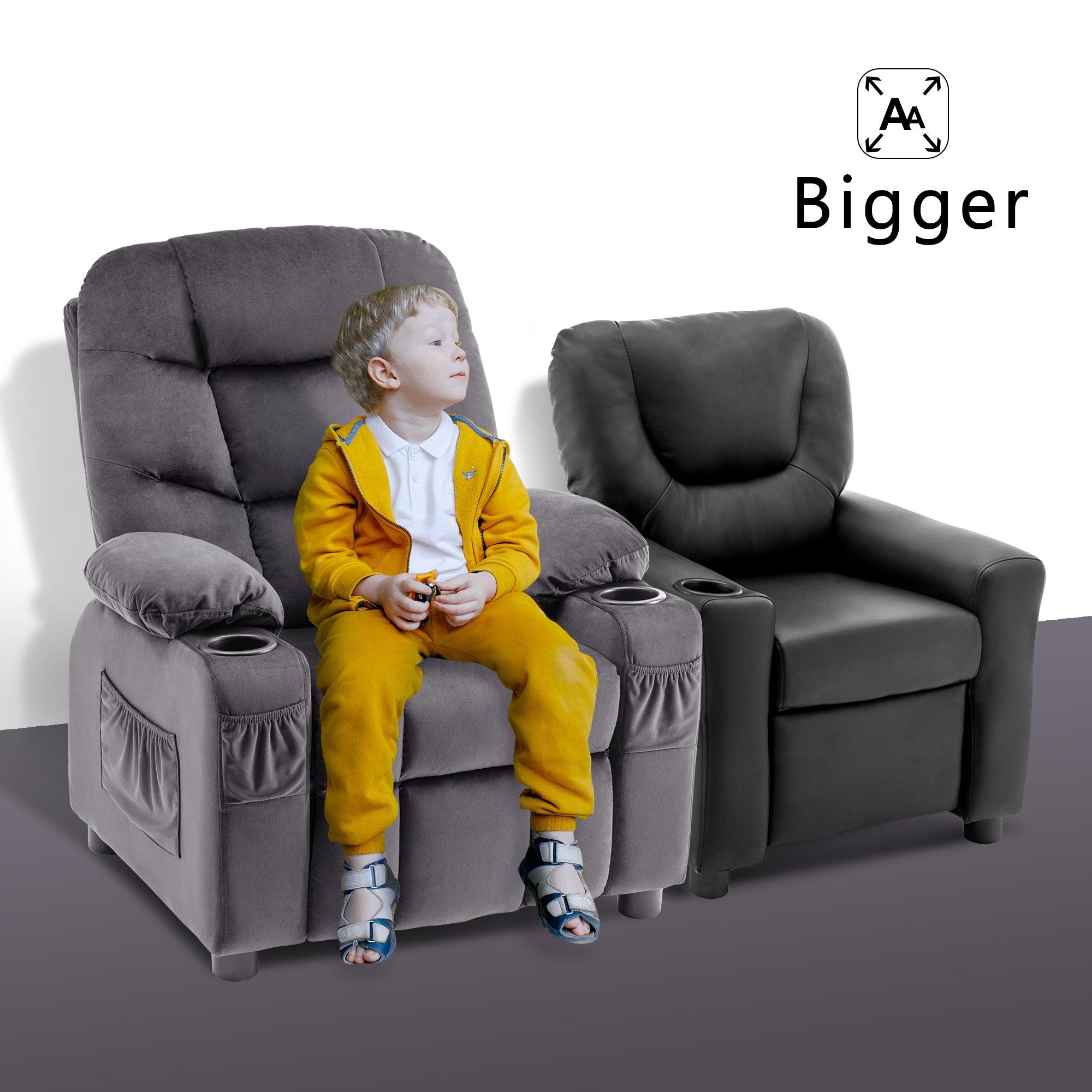 MCombo Big Kids Recliner Chair with Cup Holders for Boys and Girls Room, 2 Side Pockets, 3+ Age Group,Velvet Fabric 7355/7366