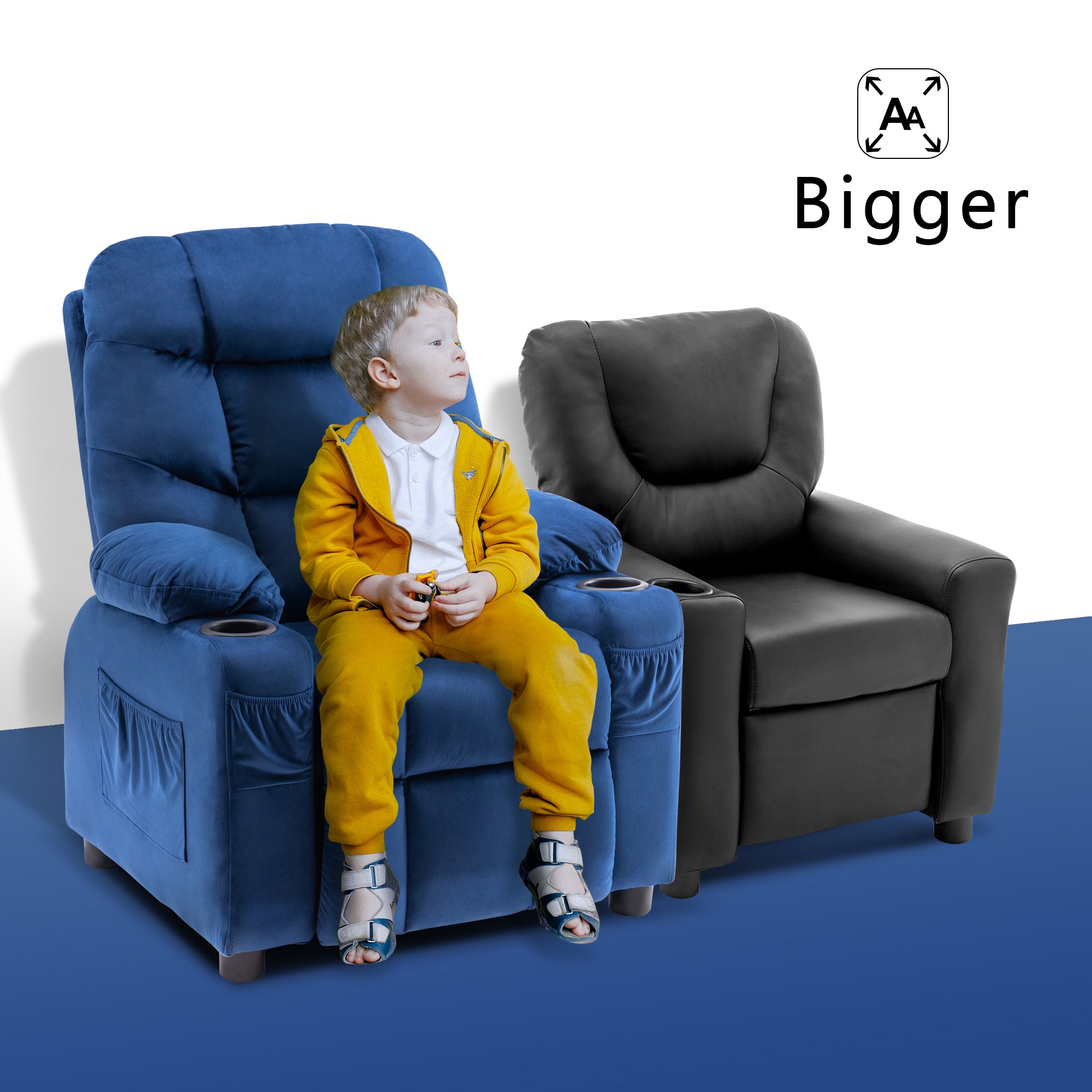 MCombo Big Kids Recliner Chair with Cup Holders for Boys and Girls Room, 2 Side Pockets, 3+ Age Group,Velvet Fabric 7355/7366