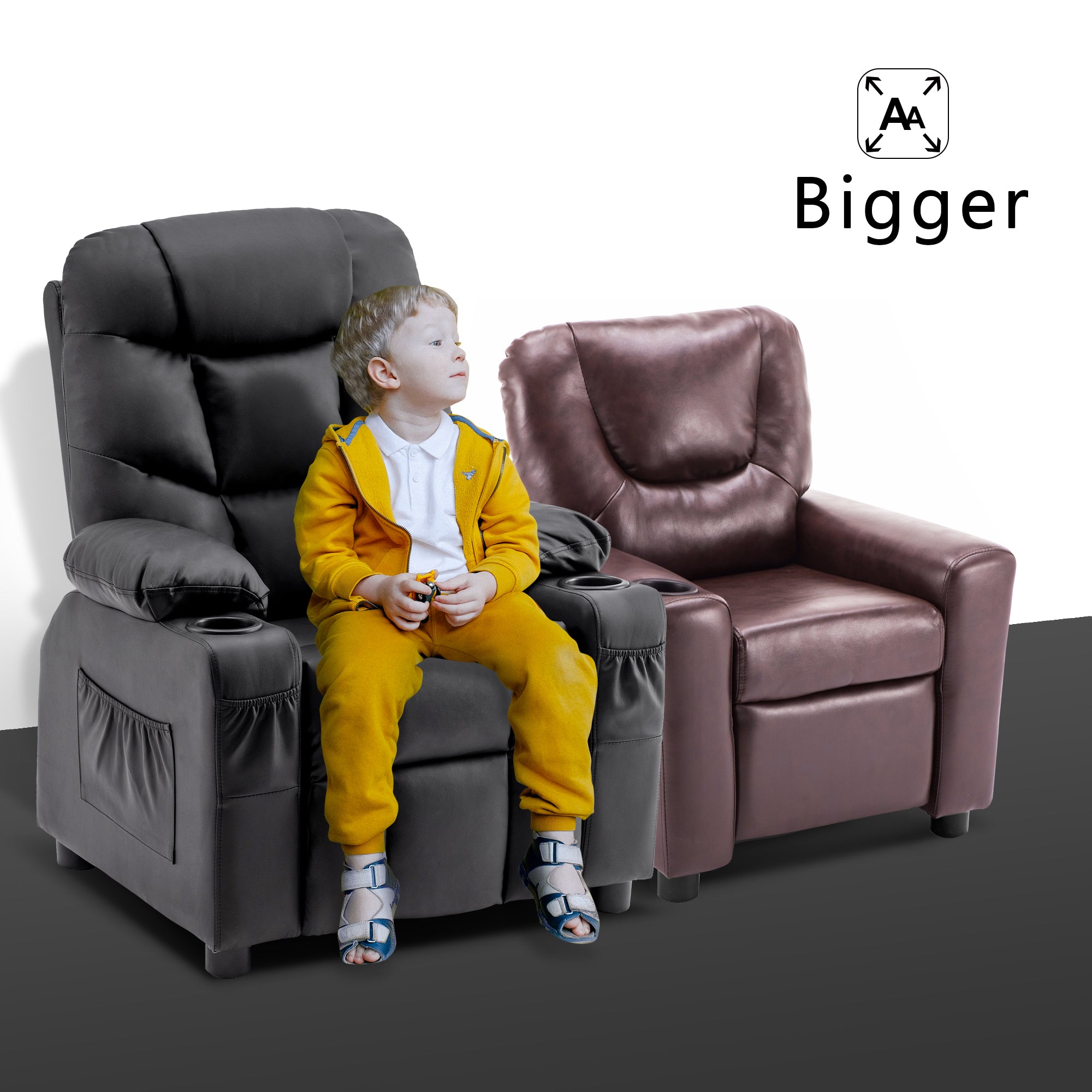 MCombo Big Kids Recliner Chair with Cup Holders for Boys and Girls Room, 2 Side Pockets, 3+ Age Group,Velvet Fabric 7355/7366