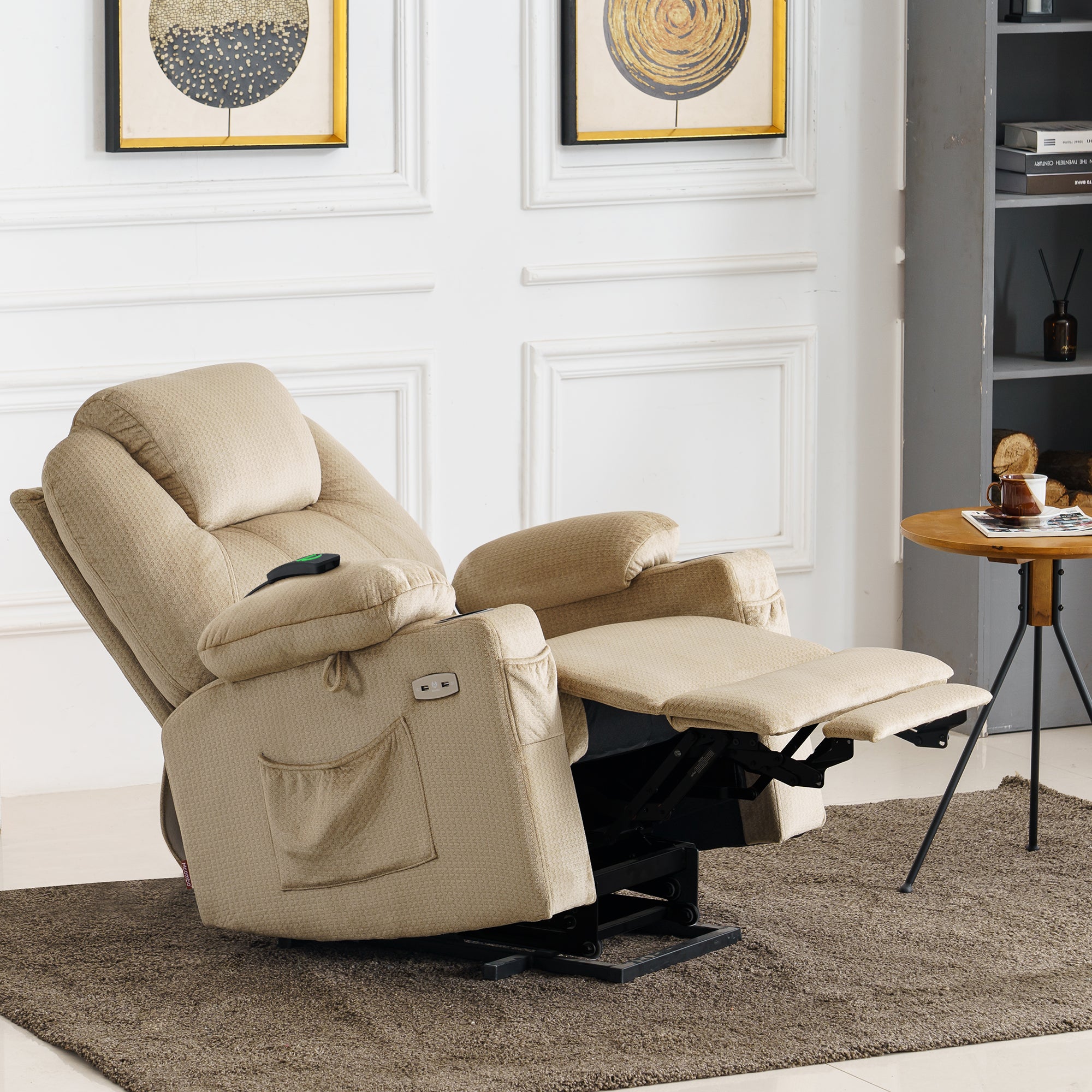 MCombo Electric Power Lift Recliner Chair Sofa with Massage and Heat for Elderly, 3 Positions, 2 Side Pockets and Cup Holders, USB Ports, Fabric 7040 Series