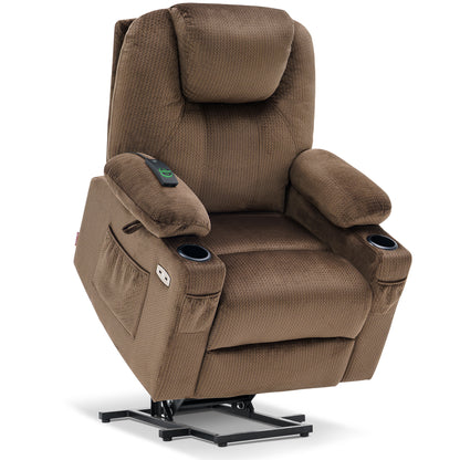 MCombo Electric Power Lift Recliner Chair Sofa with Massage and Heat for Elderly, 3 Positions, 2 Side Pockets and Cup Holders, USB Ports, Fabric 7040 Series