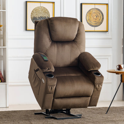 MCombo Electric Power Lift Recliner Chair Sofa with Massage and Heat for Elderly, 3 Positions, 2 Side Pockets and Cup Holders, USB Ports, Fabric 7040 Series