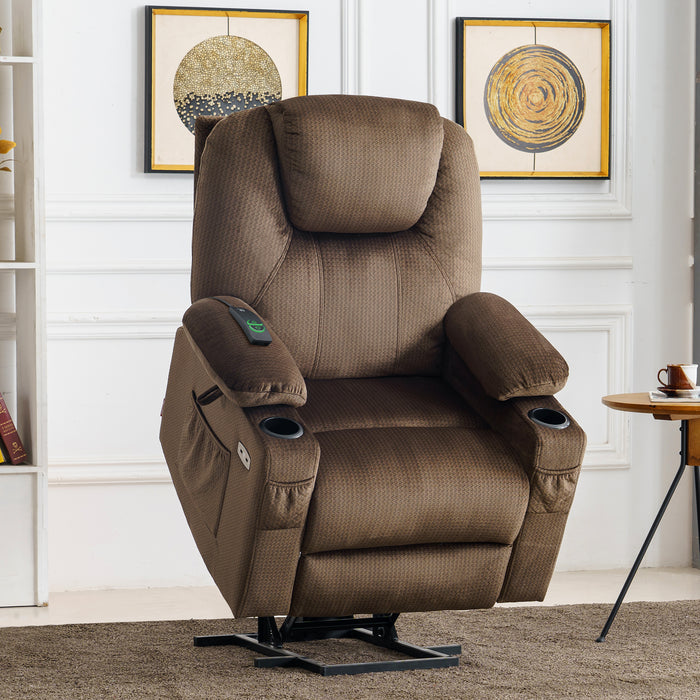 MCombo Power Lift Recliner Chair with Massage and Heat for Elderly, 3  Positions, 2 Side Pockets and Cup Holders, USB Ports, Faux Leather 7040